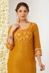 Buy_Tashee_Yellow Tissue Embroidered Floral Round Neck Kurta And Pant Set _Online_at_Aza_Fashions
