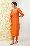 Buy_Tashee_Orange Tissue Embroidered Floral Round Kurta And Pant Set _Online_at_Aza_Fashions