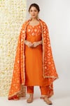 Buy_Tashee_Orange Kurta And Pant Tissue Embroidered Floral Round Set _at_Aza_Fashions