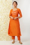 Buy_Tashee_Orange Kurta And Pant Tissue Embroidered Floral Round Set _Online_at_Aza_Fashions