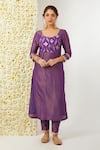 Buy_Tashee_Purple Kurta And Pant Tissue Embroidered Floral Round Work Set _Online_at_Aza_Fashions