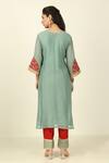 Shop_Tashee_Blue Chanderi Embroidered Floral V-neck Kurta With Pant _at_Aza_Fashions