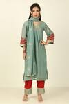 Buy_Tashee_Blue Chanderi Embroidered Floral V-neck Kurta Pant Set _at_Aza_Fashions