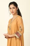 Tashee_Beige Chanderi Embroidered Floral V-neck Thread Kurta Pant Set _at_Aza_Fashions