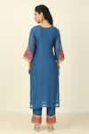 Shop_Tashee_Blue Chanderi Embroidered Floral V-neck Threadwork Kurta With Pant _at_Aza_Fashions