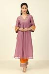 Buy_Tashee_Purple Chanderi Embroidered Floral V-neck Threadwork Kurta With Pant _at_Aza_Fashions