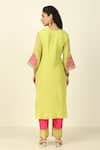 Shop_Tashee_Green Chanderi Embroidered Floral V-neck Threadwork Kurta With Pant _at_Aza_Fashions