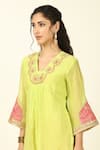 Shop_Tashee_Green Chanderi Embroidered Floral V-neck Threadwork Kurta With Pant _Online_at_Aza_Fashions