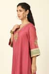 Shop_Tashee_Pink Chanderi Placement Embroidery Floral Straight Fit Kurta With Pant _Online_at_Aza_Fashions