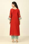 Shop_Tashee_Red Chanderi Placement Embroidery Floral V Neck Flower Yoke Kurta With Pant _at_Aza_Fashions