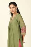 Shop_Tashee_Green Chanderi Placement Embroidery Pleated Front Kurta With Pant _Online_at_Aza_Fashions