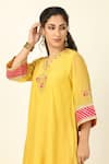 Tashee_Yellow Chanderi Placement Embroidery Floral V Flower Vine Yoke Kurta With Pant _at_Aza_Fashions