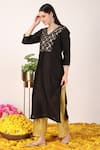 Shop_Tashee_Black Chanderi Embroidery Zari Blossom V Neck Yoke Kurta Pant Set _Online_at_Aza_Fashions