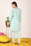 Shop_Tashee_Blue Chanderi Embroidery Zari Fleur V Neck Weaved Kurta Pant Set _at_Aza_Fashions