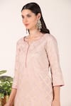 Tashee_Pink Chanderi Embroidery Zari Bloom Jaal Notched Vine Pattern Kurta Pant Set _at_Aza_Fashions