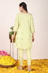 Shop_Tashee_Green Chanderi Embroidery Zari Gardenia V Neck Pattern Kurta Pant Set _at_Aza_Fashions