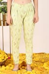 Tashee_Green Chanderi Embroidery Zari Gardenia V Neck Pattern Kurta Pant Set _Online_at_Aza_Fashions