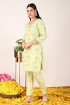 Shop_Tashee_Green Chanderi Embroidery Zari Gardenia V Neck Pattern Kurta Pant Set _Online_at_Aza_Fashions