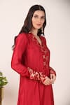 Tashee_Red Chanderi Embroidery Zari Bloom Weaved Florin Neckline Anarkali With Pant _at_Aza_Fashions