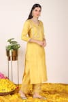 Tashee_Yellow Chanderi Embroidery Zari Florin Jaal Applique Yoke Kurta Set _at_Aza_Fashions