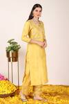 Tashee_Yellow Chanderi Embroidery Zari Florin Jaal Applique Yoke Kurta With Pant _at_Aza_Fashions