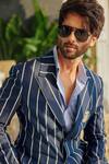 Buy_S&N by Shantnu Nikhil_Blue Suiting Fabric Embroidered Crest Striped Pattern Jacket _at_Aza_Fashions