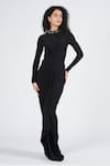 S&N by Shantnu Nikhil_Black Poly Jersey Embellished Patchwork High Neck Twisted And Draped Saree Gown _at_Aza_Fashions