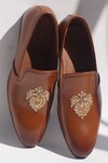 Buy_Shradha Hedau Footwear Couture_Brown Cutdana Leather Embroidered Moccasins _at_Aza_Fashions