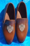 Shop_Shradha Hedau Footwear Couture_Brown Cutdana Leather Embroidered Moccasins _at_Aza_Fashions