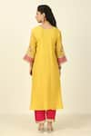 Shop_Tashee_Yellow Chanderi Placement Embroidery Floral V Flower Vine Yoke Kurta With Pant _at_Aza_Fashions