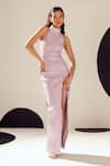 Buy_Sameer Madan_Purple Croc Leather Textured High Neck Natalie Bodycon Dress  _at_Aza_Fashions