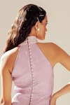 Sameer Madan_Purple Croc Leather Textured High Neck Natalie Bodycon Dress  _Online_at_Aza_Fashions