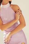 Buy_Sameer Madan_Purple Croc Leather Textured High Neck Natalie Bodycon Dress  _Online_at_Aza_Fashions
