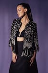 Buy Sameer Madan Black Taffeta, Crepe Pearls, Sequins The Katherine Bollero Embellished Jacket at Aza Fashions Buy_Sameer Madan_Black Taffeta, Crepe Pearls, Sequins The Katherine Bollero Embellished Jacket _at_Aza_Fashions