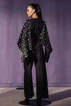 Shop_Sameer Madan_Black Organza, Crepe Pearls Embellished High Waist Trouser _at_Aza_Fashions