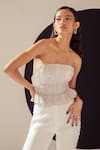 Buy_Sameer Madan_White Banana Crepe Embellished Pearl The Louise Bell Bottom Pant  _at_Aza_Fashions