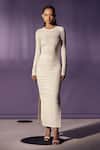 Buy_Sameer Madan_White Jersey Applique Polka Dot Julie Monochromatic Bodycon Dress _at_Aza_Fashions