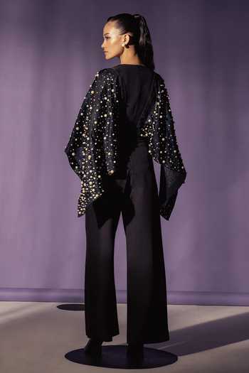 Shop_Sameer Madan_Black Lana Pearl Embellished Bodysuit _at_Aza_Fashions