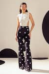 Sameer Madan White Jersey, Leather Embroidery Round Neck Polka Applique Bodysuit Online at Aza Fashions Sameer Madan_White Jersey, Leather Embroidery Round Neck Polka Applique Bodysuit _Online_at_Aza_Fashions