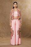 Shraddha Rambhia Pink Slub Silk Embroidered Floral Blouse Scoop Flower Jacket Pant Set at Aza Fashions Shraddha Rambhia_Pink Slub Silk Embroidered Floral Blouse Scoop Flower Jacket Pant Set_at_Aza_Fashions