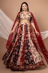 Buy_saangi by shubhangi_Multi Color Raw Silk Printed Floral V Neck Blouse Lehenga Set _at_Aza_Fashions