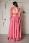 Shop_saangi by shubhangi_Pink Georgette Printed Bandhani V Neck Blouse And Lehenga Set _at_Aza_Fashions