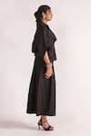 Buy_House of Three_Black Poplin Plain Notched Spread Collar Alef Drop Shoulder Shirt  _Online_at_Aza_Fashions