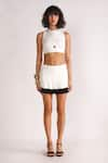 Buy_House of Three_White Jersey Plain Crew Neck Juni Criss-cross Back Crop Top  _at_Aza_Fashions