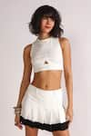 Buy_House of Three_White Jersey Plain Crew Neck Juni Criss-cross Back Crop Top  _Online_at_Aza_Fashions