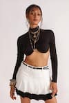 House of Three_Black Jersey Plain High Neck Kim Crop Top  _Online_at_Aza_Fashions