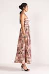 Buy_House of Three_Multi Color Linen Printed Floral Halter Neck Neri Dress  _Online_at_Aza_Fashions