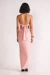 Shop_House of Three_Pink Viscose Plain Halter Neck Nurit High Slit Pleated Draped Dress  _at_Aza_Fashions