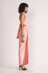 House of Three_Pink Viscose Plain Halter Neck Nurit High Slit Pleated Draped Dress  _Online_at_Aza_Fashions