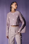 Sameer Madan_Purple Banana Crepe Embellished Pearl Princess Seam Trouser  _Online_at_Aza_Fashions